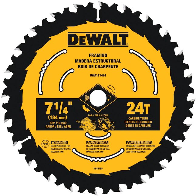 DeWalt 7-1/4-in 24-Tooth Rough Finish Tungsten Carbide-tipped Steel Circular Saw Blade