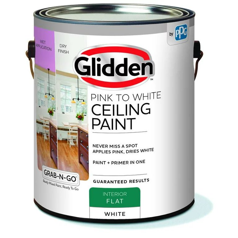 Glidden Grab-N-Go Pintura para techo interior plana, (rosa a blanco, 5 galones) 