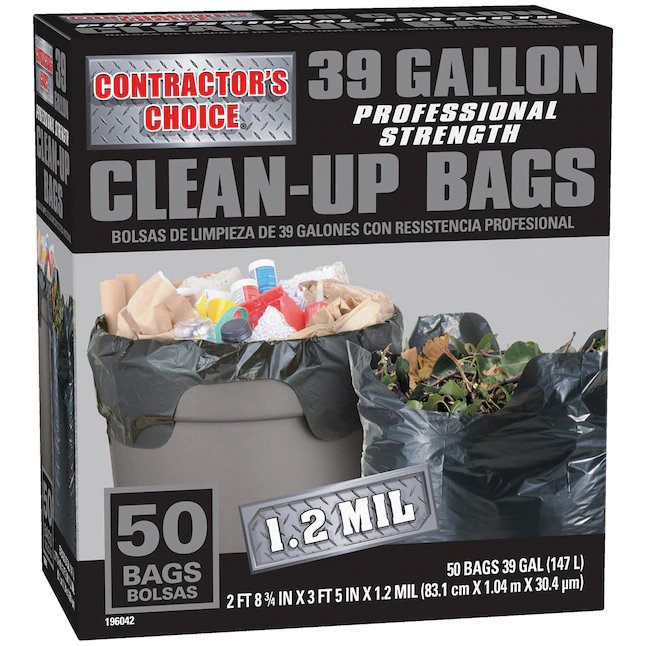 Contractor's Choice Contractor 50er-Pack 39-Gallonen-Müllbeutel aus schwarzem Kunststoff für den Außenbereich mit Klappe