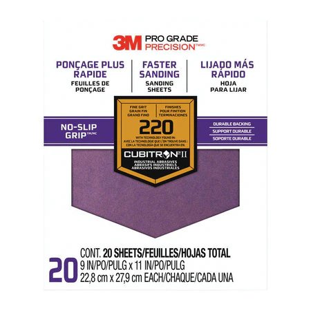 3M 220 Grit Pro Grade No Slip Grip Sandpaper - 20 Pack