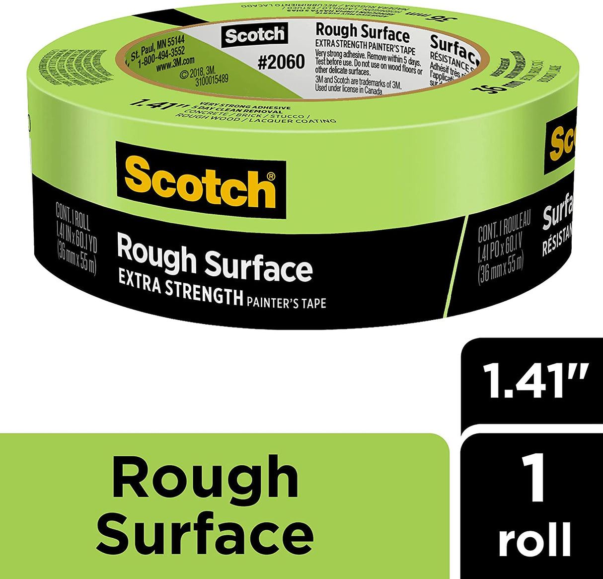 3M Scotch 1.41 in. x 60.1 yds. Masking Tape for Rough Surfaces in Green