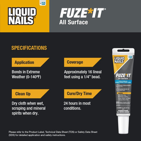 Liquid Nails Fuse It All Surface adhesivo de construcción (blanco, 5 oz)