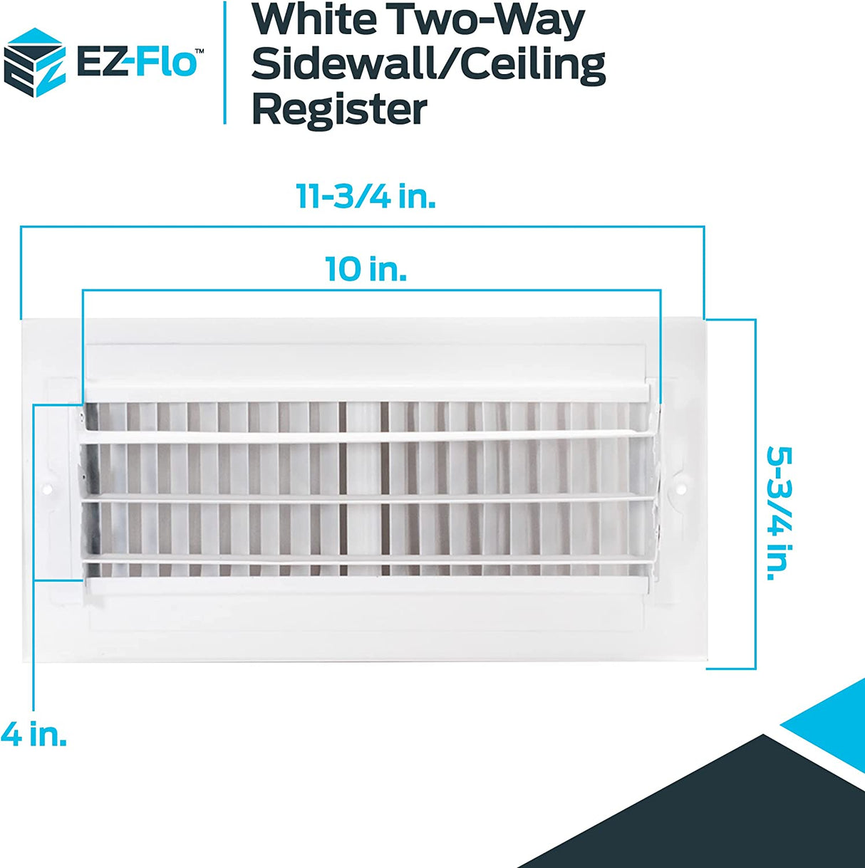 EZ-FLO 10 x 4 Zoll Zwei-Wege-Belüftungs-Seitenwand-/Deckenregister aus Stahl, Stahlkanalöffnung